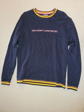 Zara Man Size Large Navy Crewneck Sweatshirt with Striped Trim